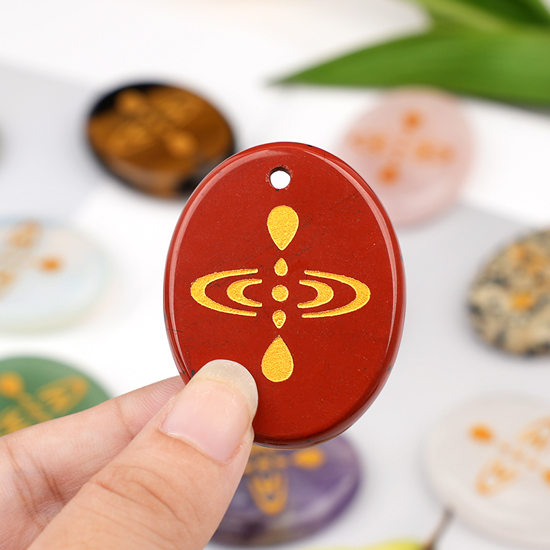 Oval Gemstone Pendant Craved Logo for Making Jewelry 35x45MM Stone Beads Healing Chakra Crystal