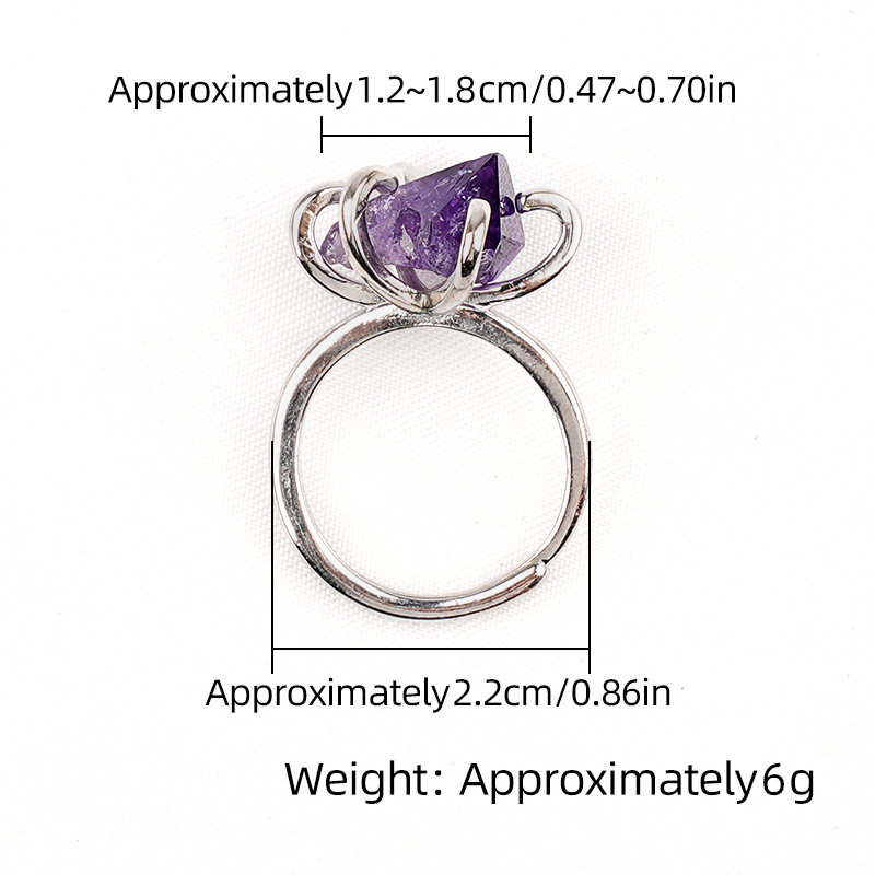 Raw Crystal Silver Adjustable Gemstone Rings for Women Girls