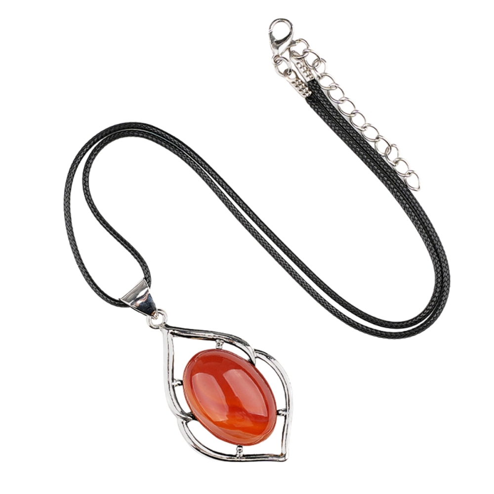 Silver Alloy Oval Cabs Stone Pendant Necklace 45cm Black Cord