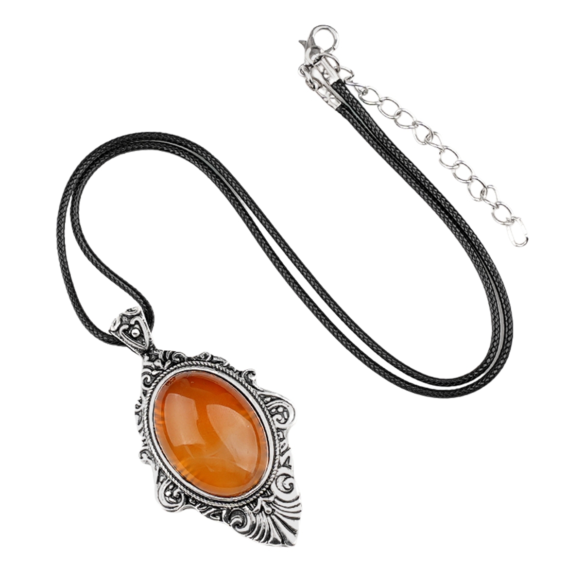 Silver Alloy Oval Cabs Stone Pendant Necklace 45CM Black Cord SN1951S