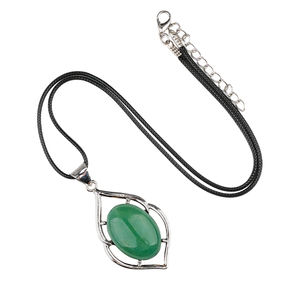 Silver Alloy Oval Cabs Stone Pendant Necklace 45cm Black Cord