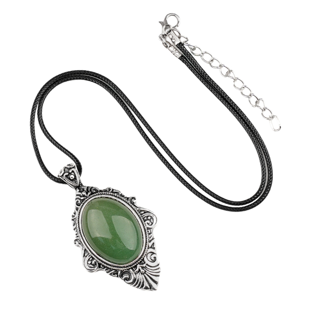 Silver Alloy Oval Cabs Stone Pendant Necklace 45CM Black Cord SN1951S