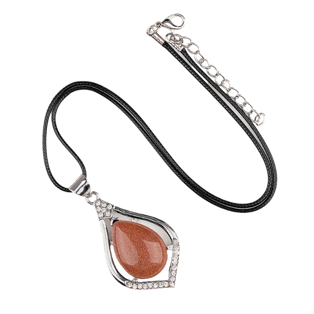 Silver Alloy Teardrop Cabs Stone Pendant Necklace 45cm Black Cord SN1952S