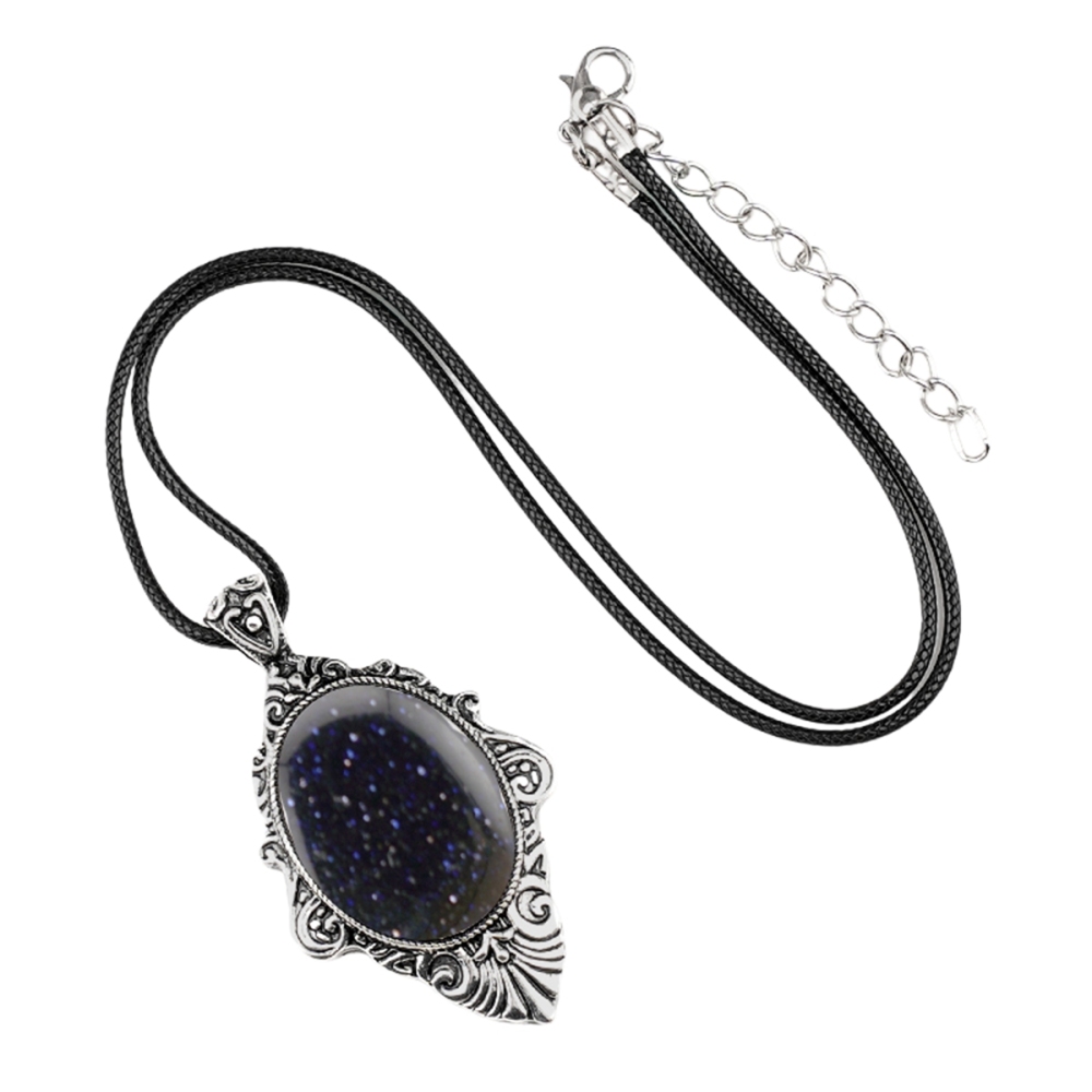 Silver Alloy Oval Cabs Stone Pendant Necklace 45CM Black Cord SN1951S