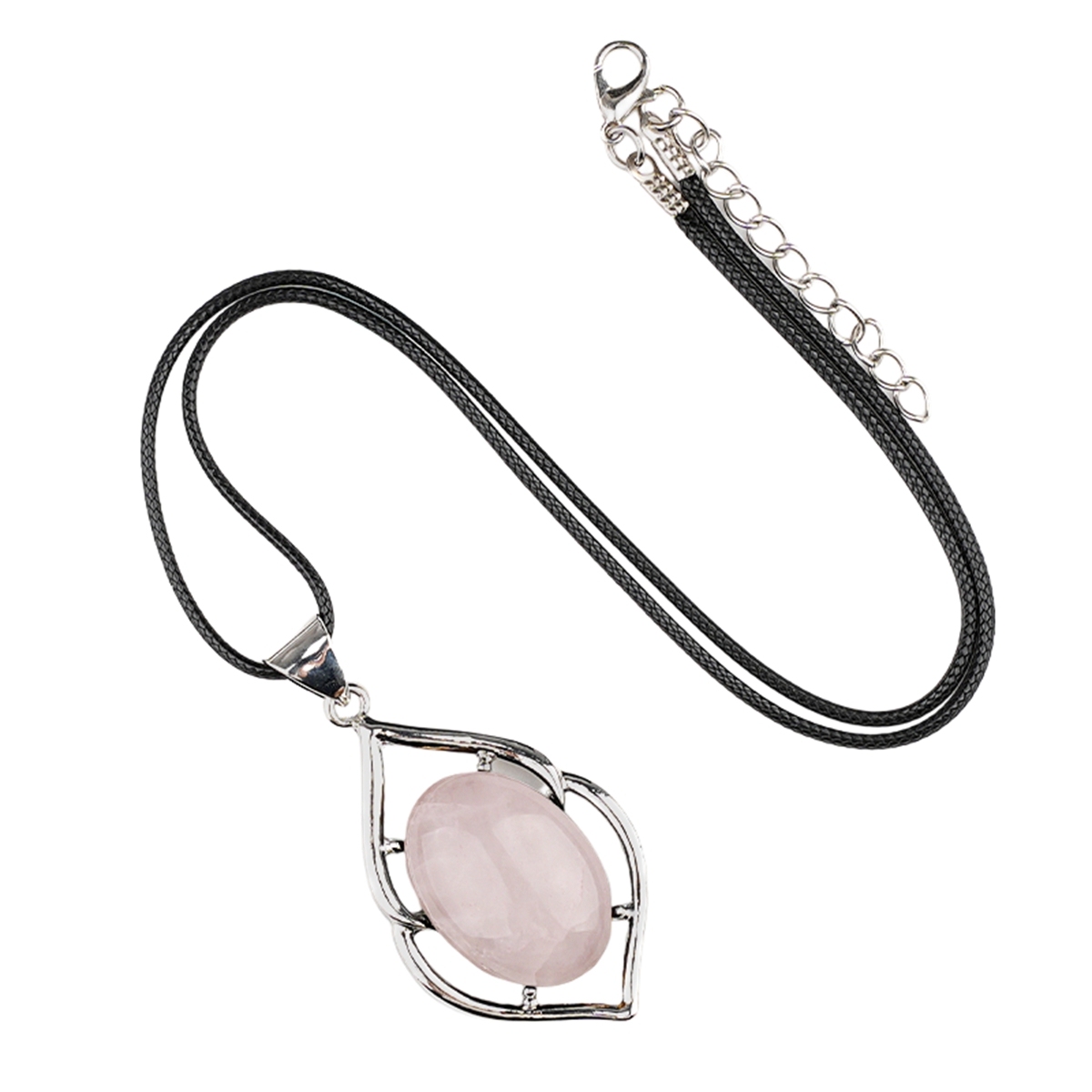 Silver Alloy Oval Cabs Stone Pendant Necklace 45cm Black Cord