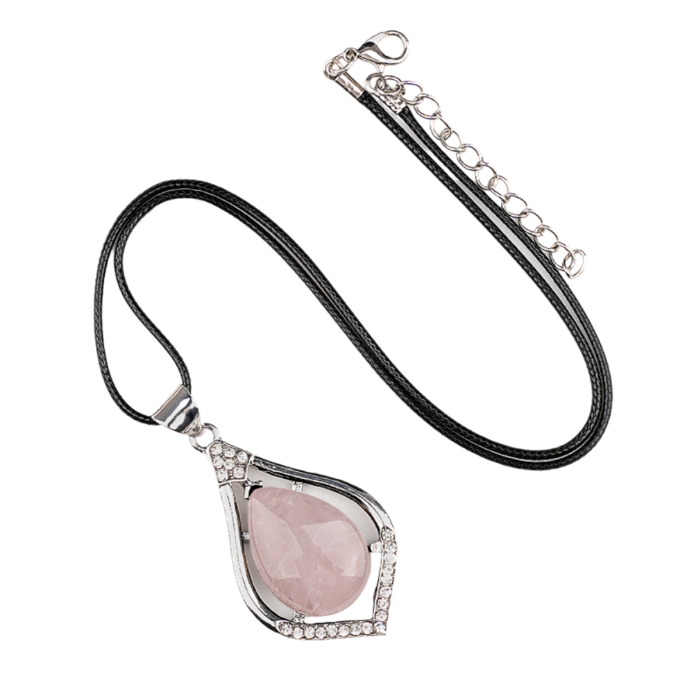 Silver Alloy Teardrop Cabs Stone Pendant Necklace 45cm Black Cord SN1952S