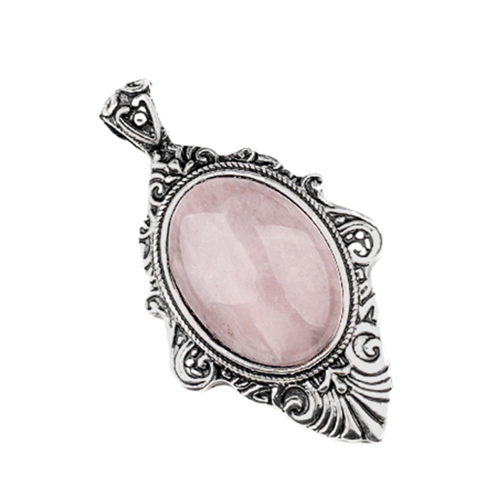 Silver Alloy Oval Cabs Stone Pendant Necklace 45CM Black Cord SN1951S