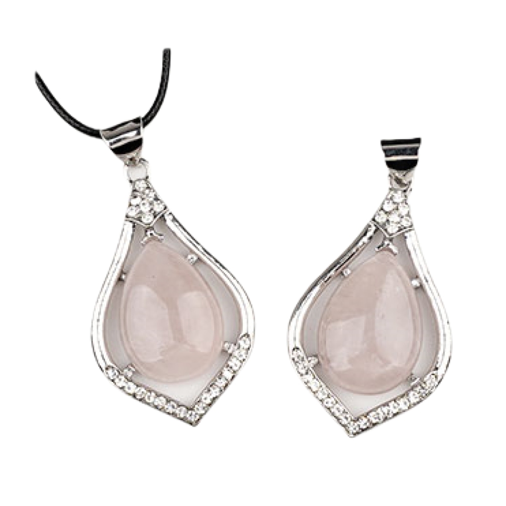 Silver Alloy Teardrop Cabs Stone Pendant Necklace 45cm Black Cord SN1952S