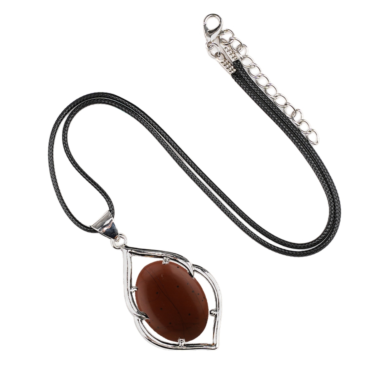 Silver Alloy Oval Cabs Stone Pendant Necklace 45cm Black Cord