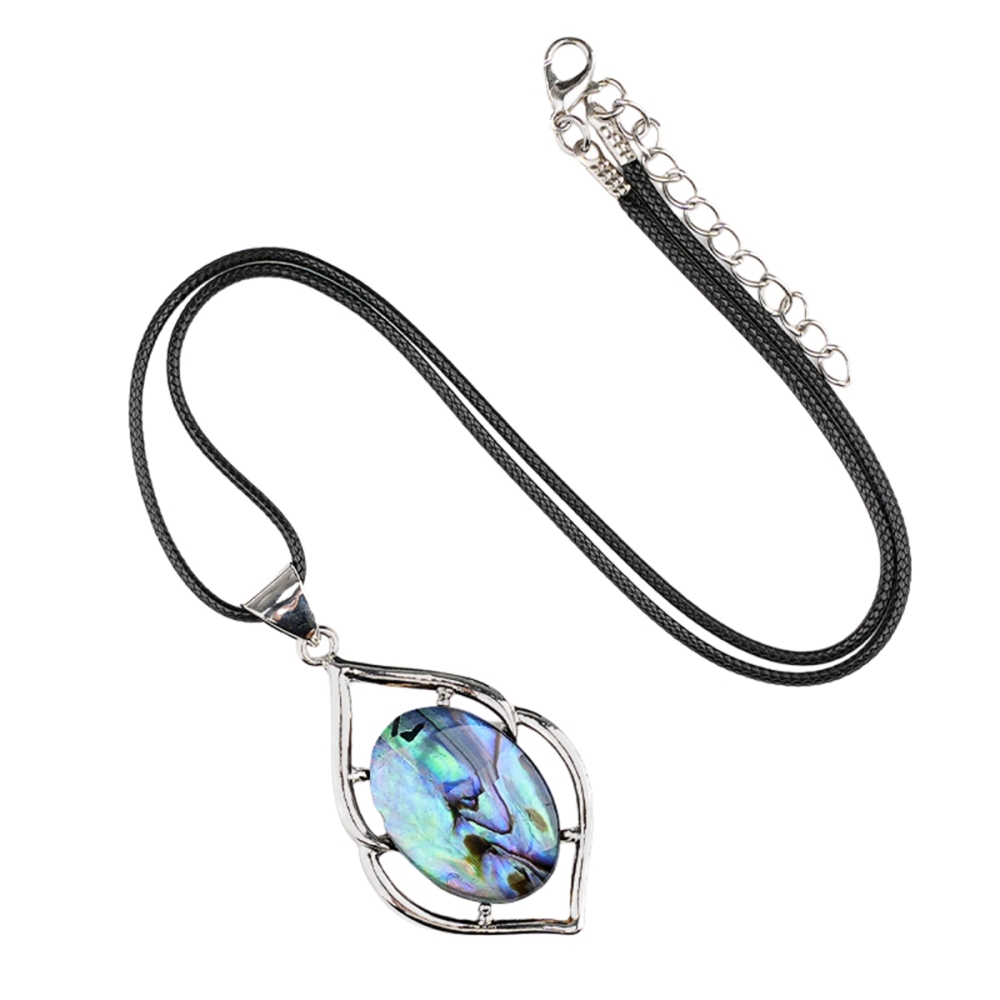 Silver Alloy Oval Cabs Stone Pendant Necklace 45cm Black Cord