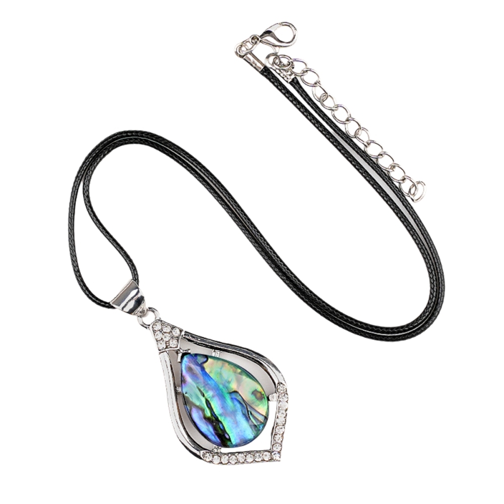 Silver Alloy Teardrop Cabs Stone Pendant Necklace 45cm Black Cord SN1952S