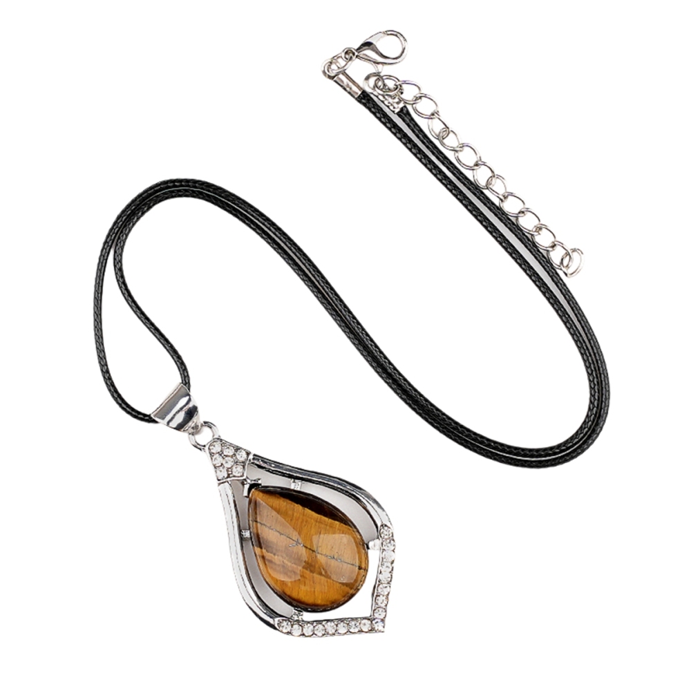 Silver Alloy Teardrop Cabs Stone Pendant Necklace 45cm Black Cord SN1952S