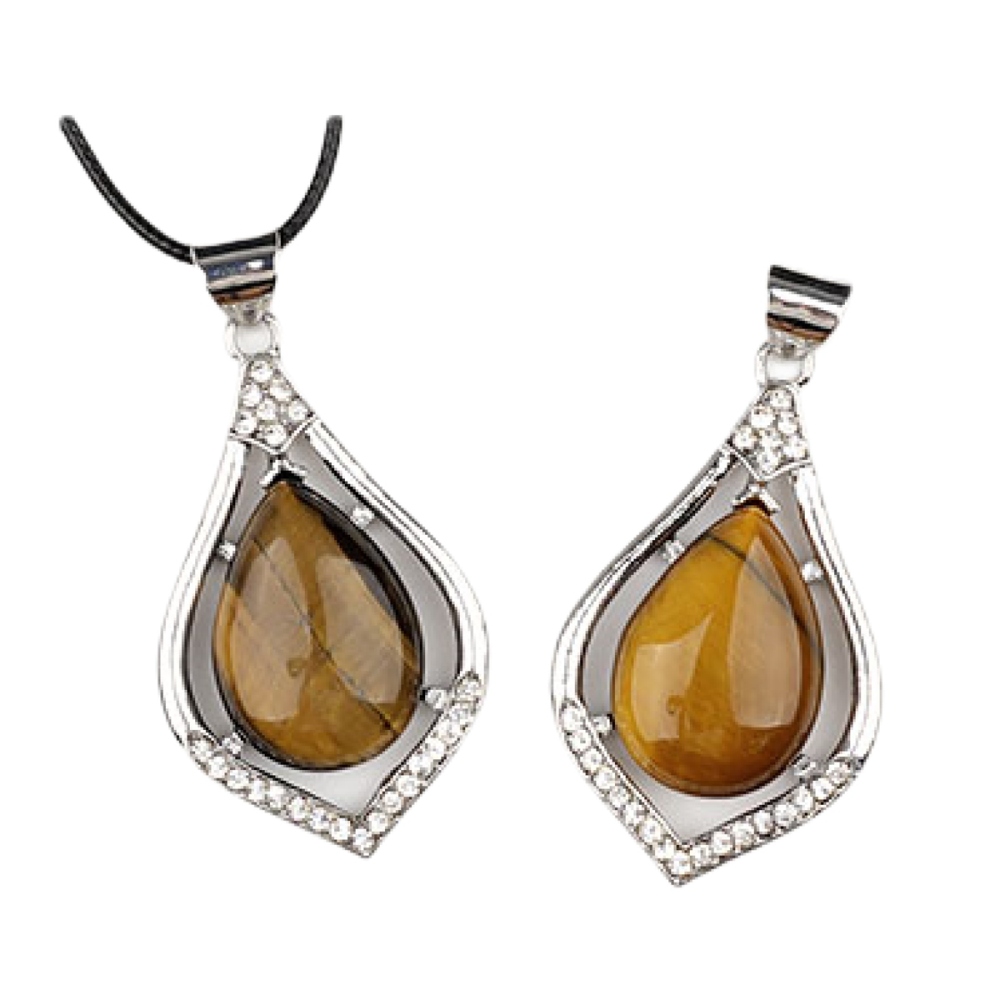 Silver Alloy Teardrop Cabs Stone Pendant Necklace 45cm Black Cord SN1952S