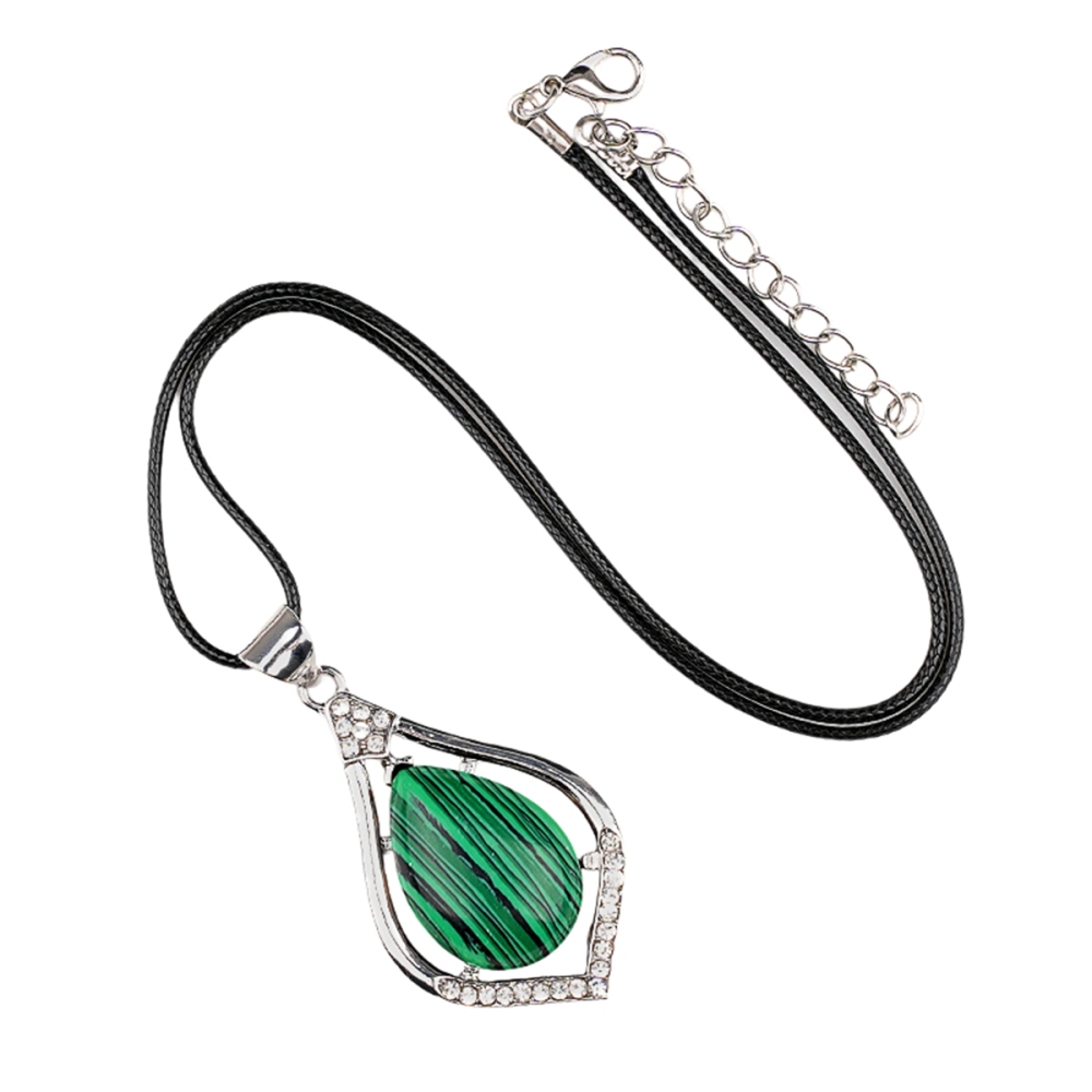 Silver Alloy Teardrop Cabs Stone Pendant Necklace 45cm Black Cord SN1952S
