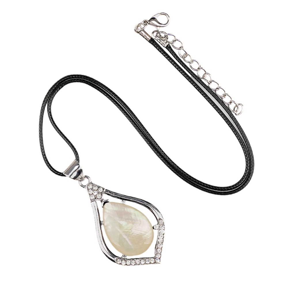 Silver Alloy Teardrop Cabs Stone Pendant Necklace 45cm Black Cord SN1952S