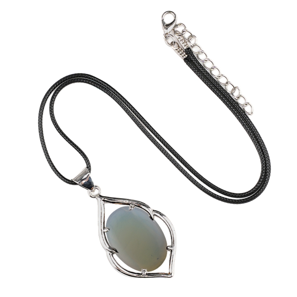 Silver Alloy Oval Cabs Stone Pendant Necklace 45cm Black Cord