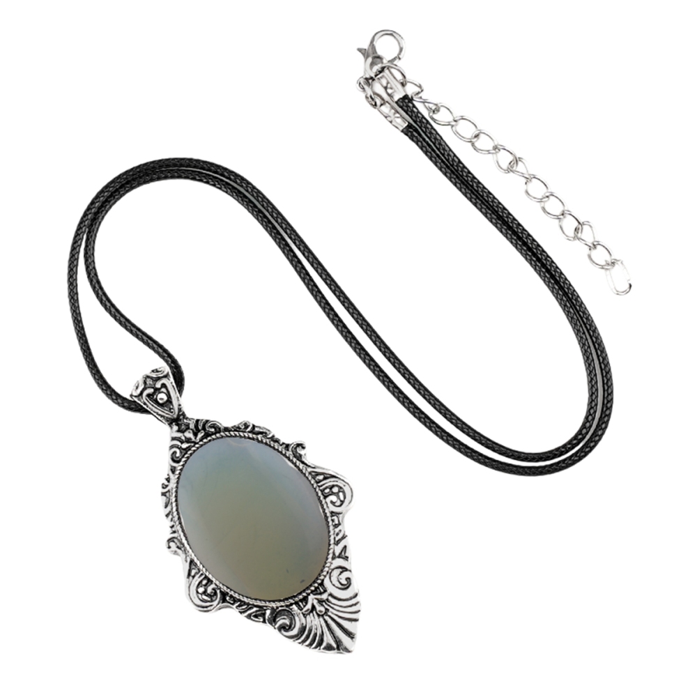 Silver Alloy Oval Cabs Stone Pendant Necklace 45CM Black Cord SN1951S