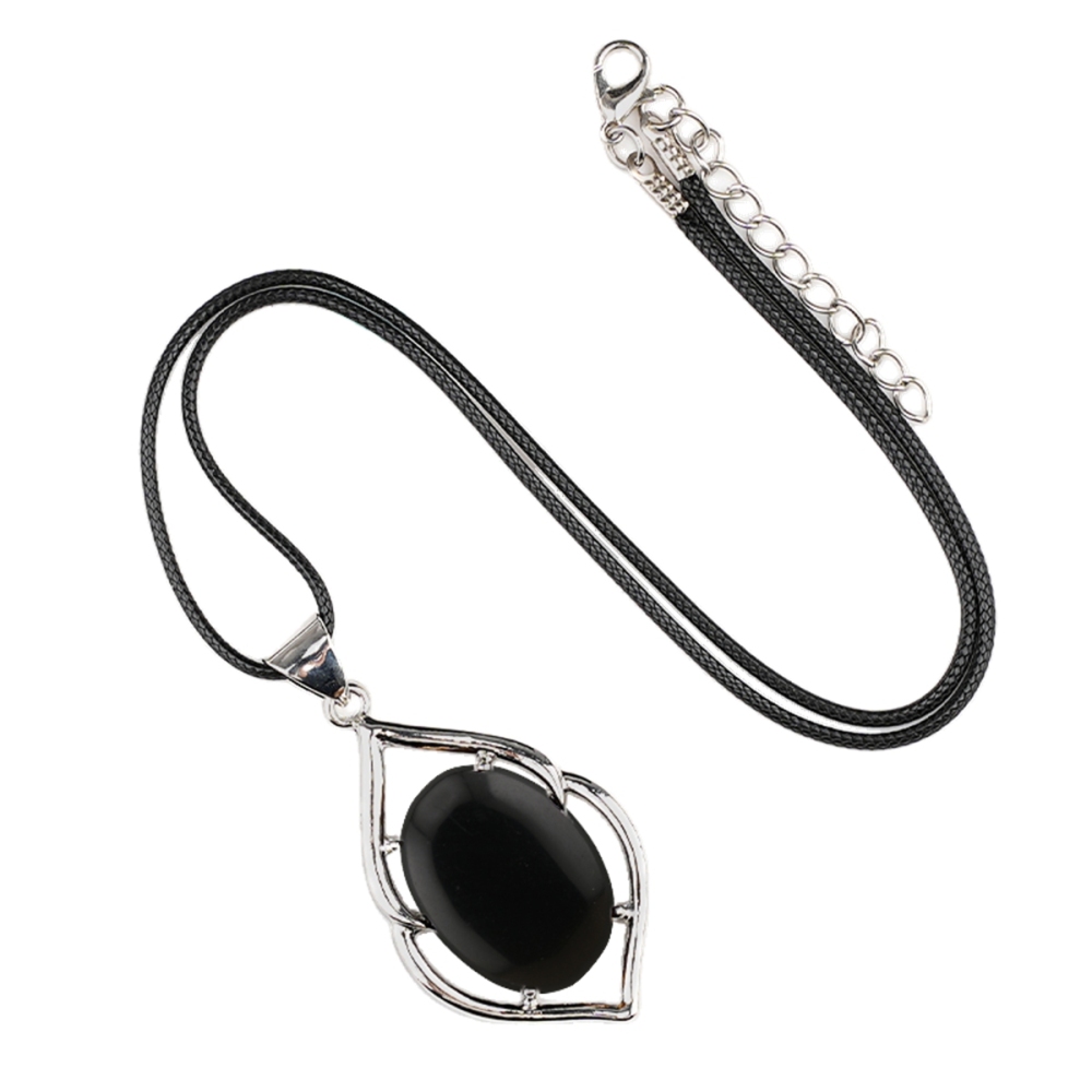 Silver Alloy Oval Cabs Stone Pendant Necklace 45cm Black Cord