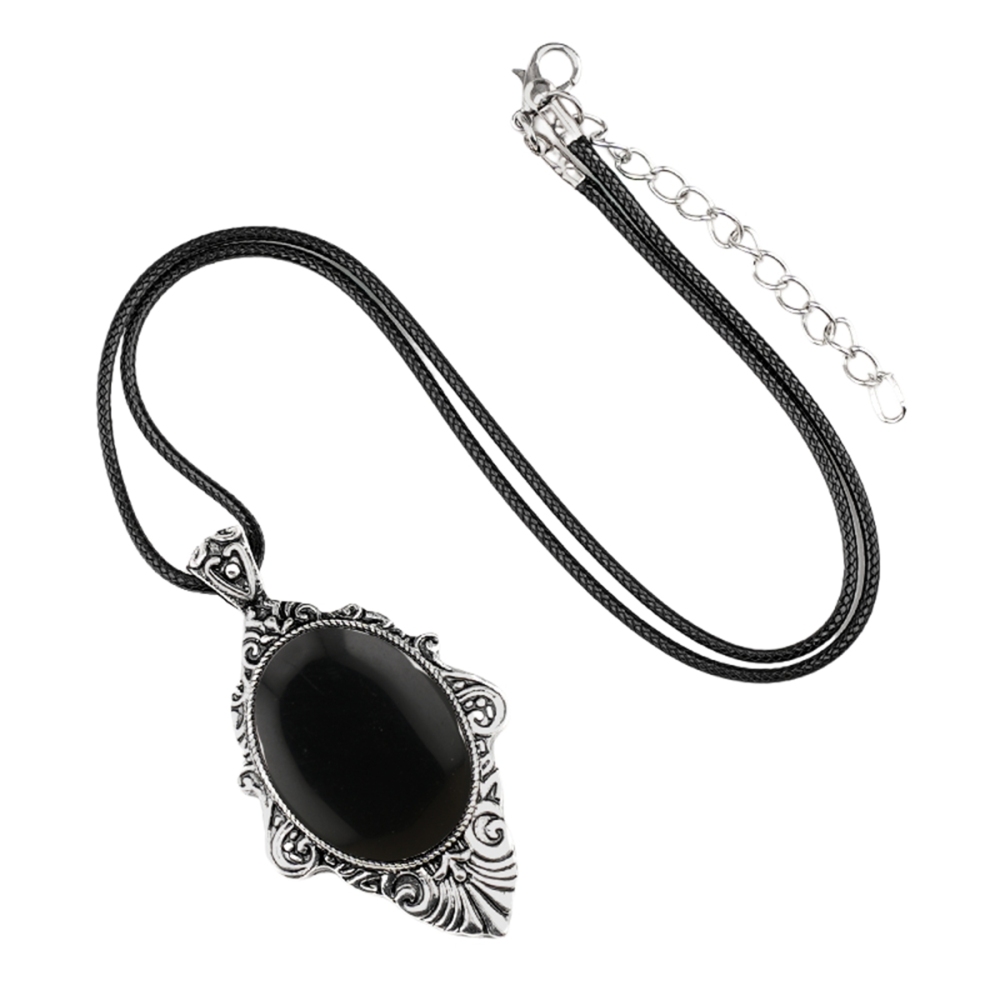 Silver Alloy Oval Cabs Stone Pendant Necklace 45CM Black Cord SN1951S