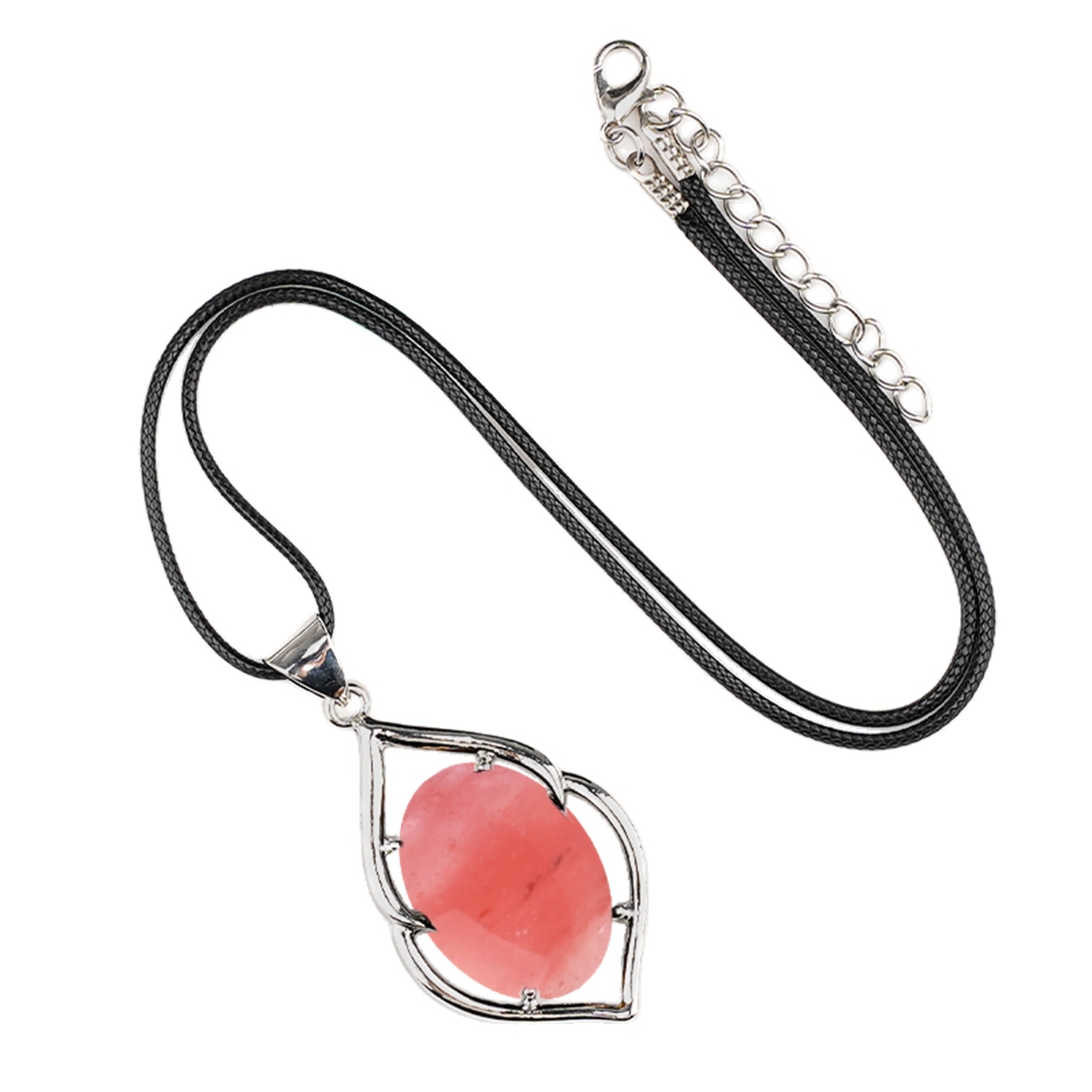 Silver Alloy Oval Cabs Stone Pendant Necklace 45cm Black Cord