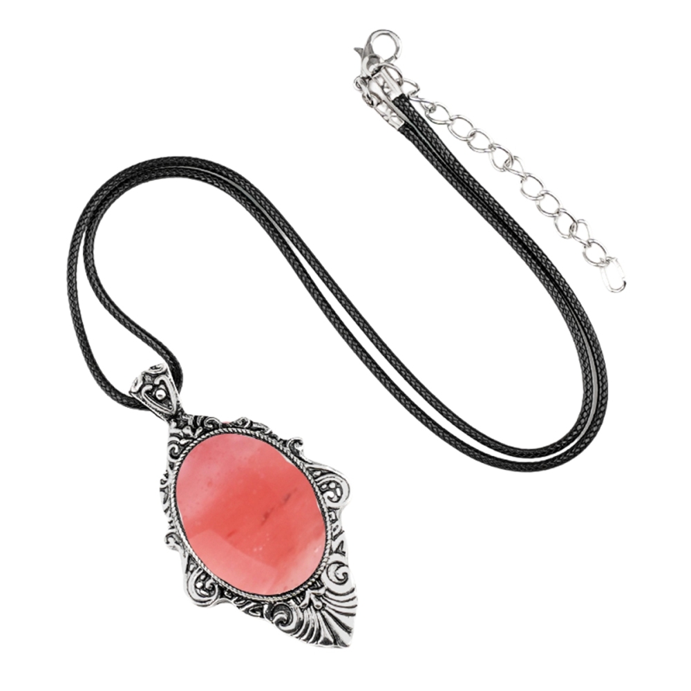 Silver Alloy Oval Cabs Stone Pendant Necklace 45CM Black Cord SN1951S
