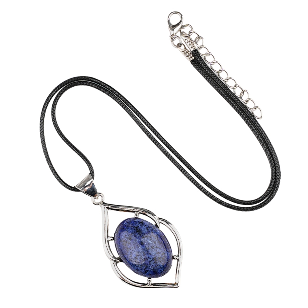 Silver Alloy Oval Cabs Stone Pendant Necklace 45cm Black Cord