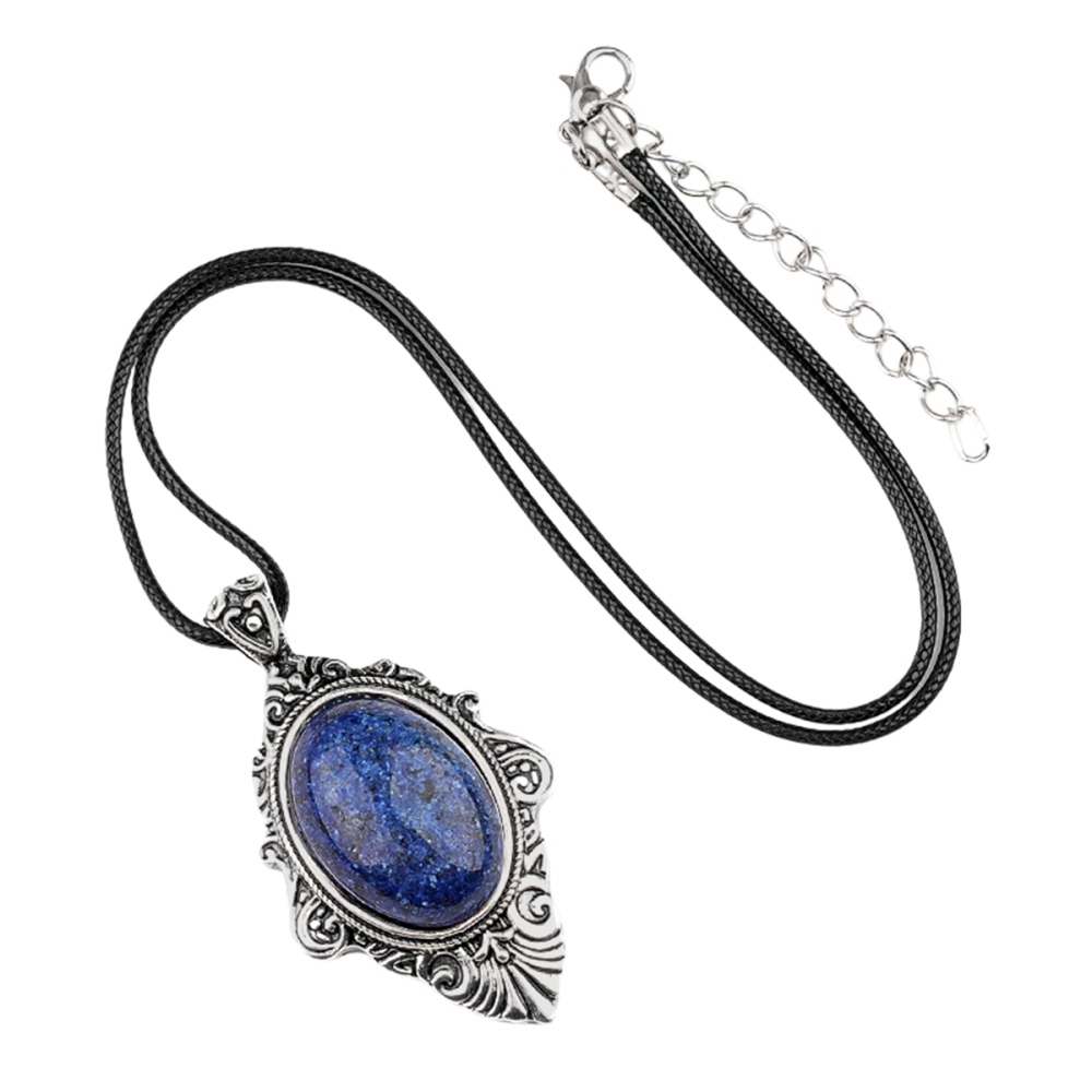 Silver Alloy Oval Cabs Stone Pendant Necklace 45CM Black Cord SN1951S