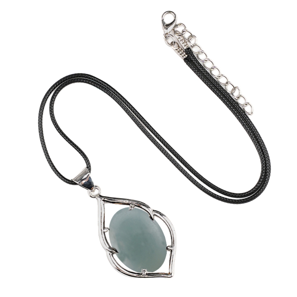 Silver Alloy Oval Cabs Stone Pendant Necklace 45cm Black Cord
