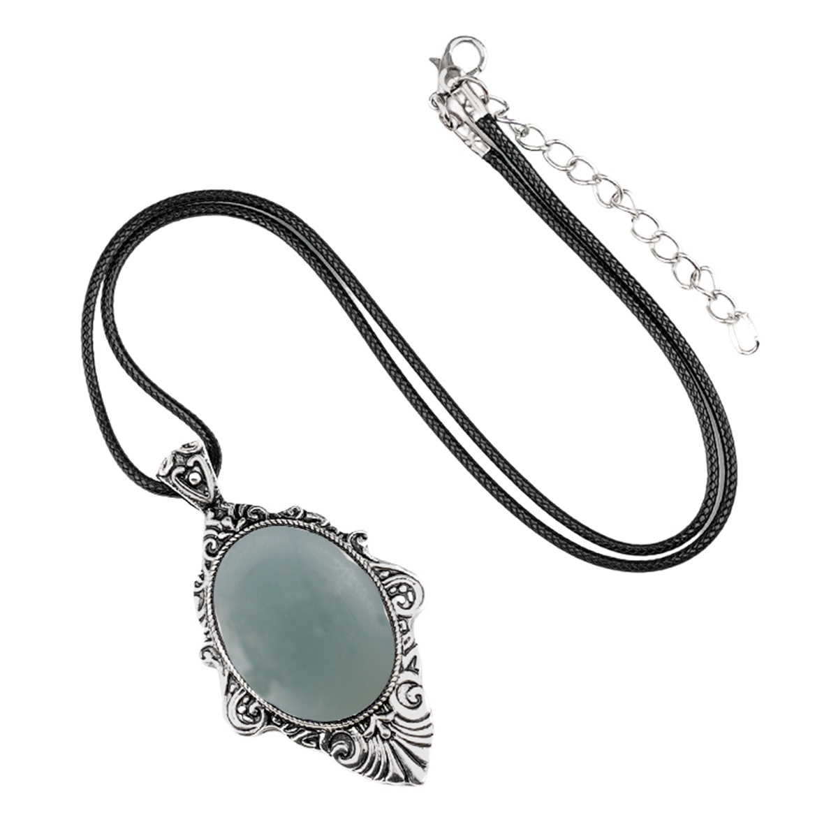Silver Alloy Oval Cabs Stone Pendant Necklace 45CM Black Cord SN1951S
