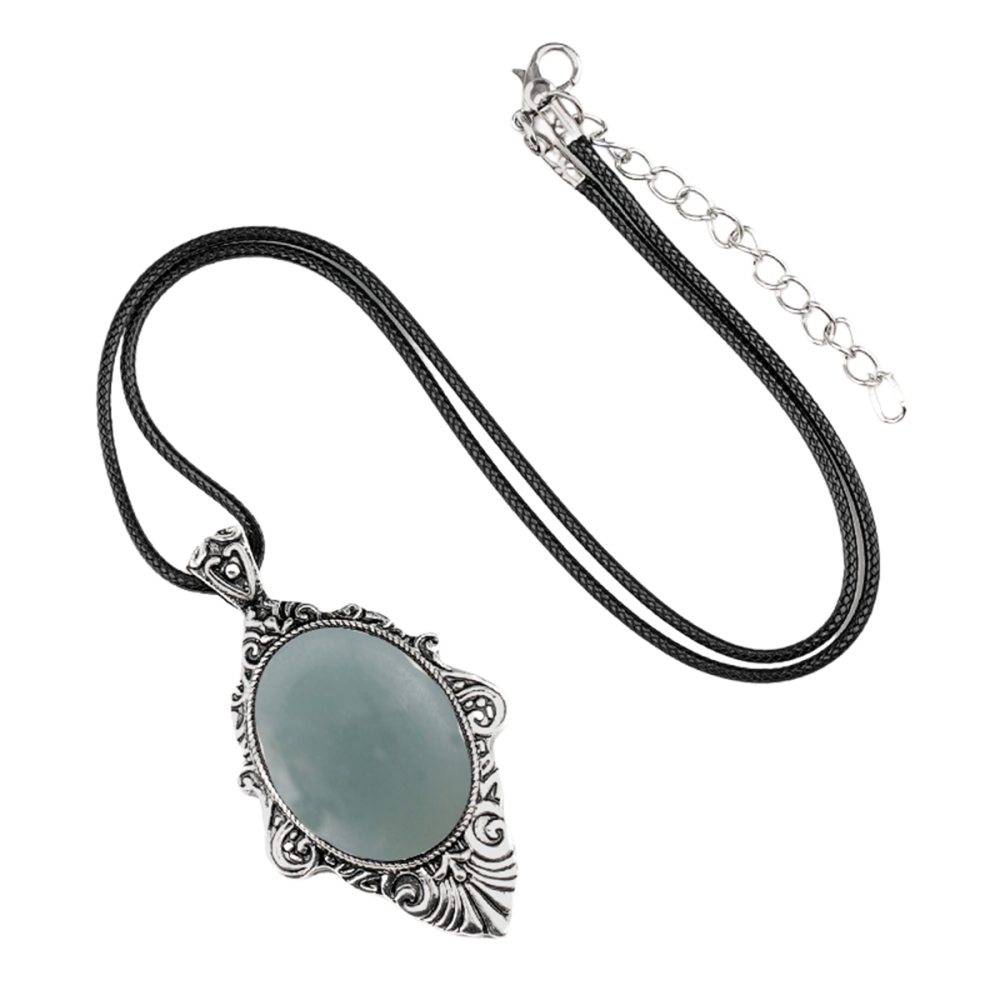 Silver Alloy Oval Cabs Stone Pendant Necklace 45CM Black Cord SN1951S