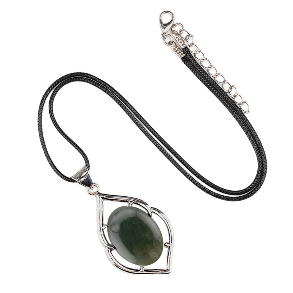 Silver Alloy Oval Cabs Stone Pendant Necklace 45cm Black Cord