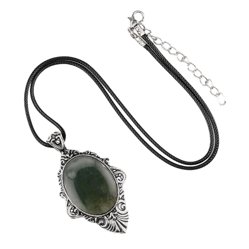 Silver Alloy Oval Cabs Stone Pendant Necklace 45CM Black Cord SN1951S