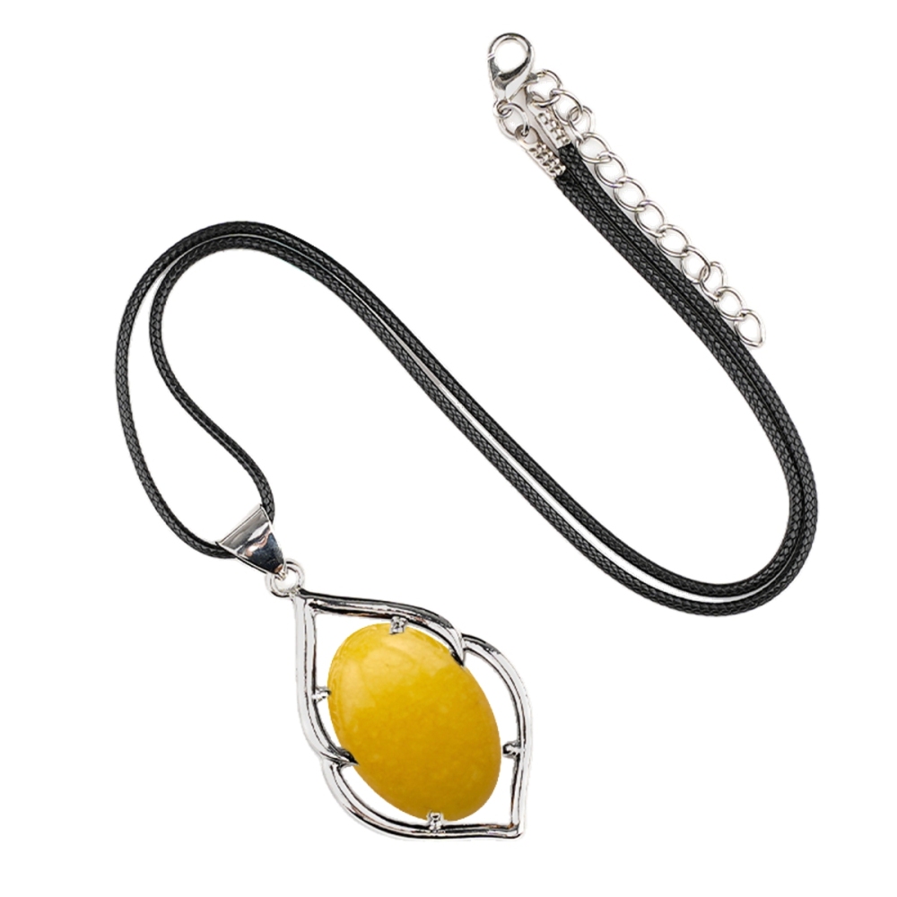 Silver Alloy Oval Cabs Stone Pendant Necklace 45cm Black Cord
