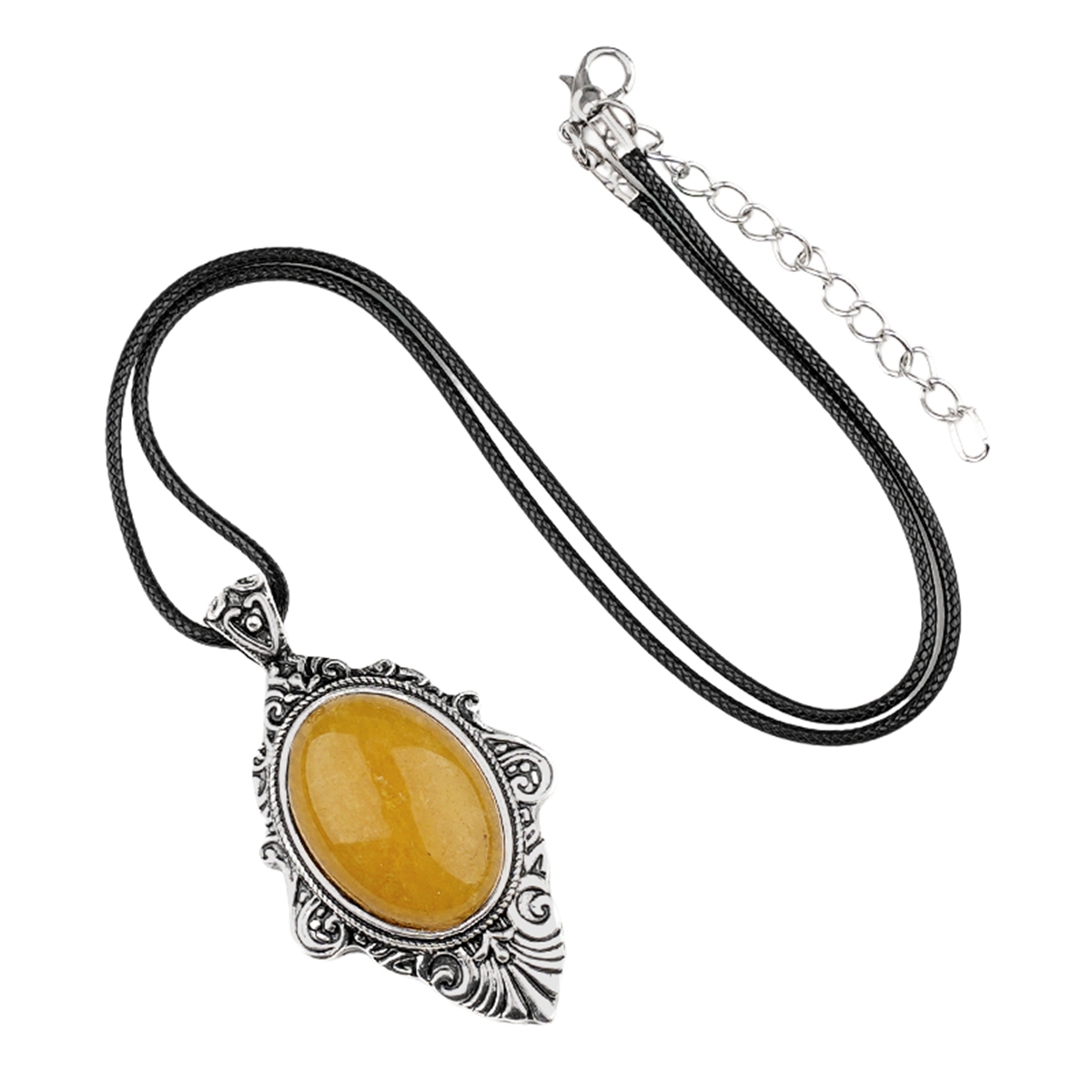 Silver Alloy Oval Cabs Stone Pendant Necklace 45CM Black Cord SN1951S