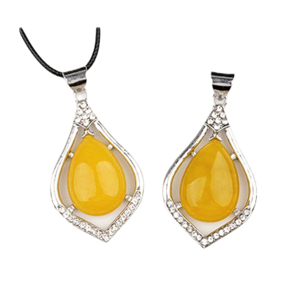 Silver Alloy Teardrop Cabs Stone Pendant Necklace 45cm Black Cord SN1952S