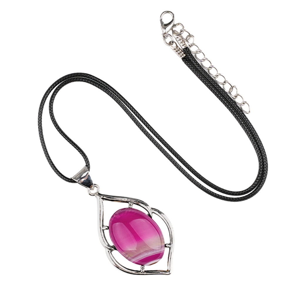 Silver Alloy Oval Cabs Stone Pendant Necklace 45cm Black Cord