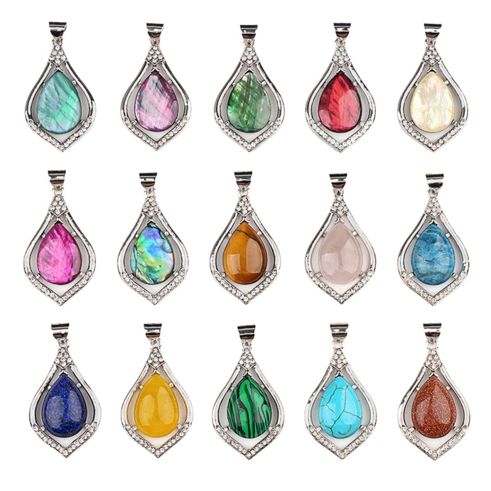 Silver Alloy Teardrop Cabs Stone Pendant for Making Jewelry SP1952S