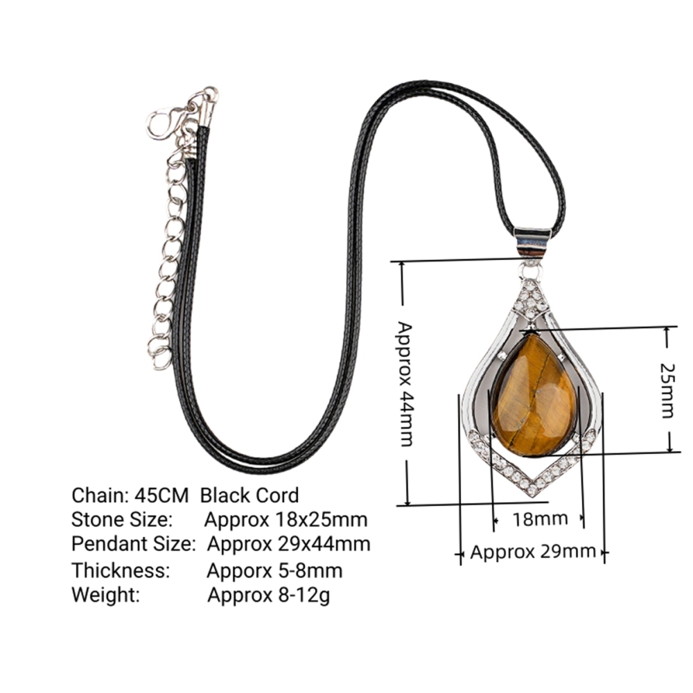 Silver Alloy Teardrop Cabs Stone Pendant Necklace 45cm Black Cord SN1952S