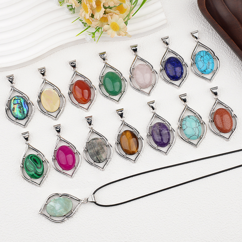 Silver Alloy Oval Cabs Stone Pendant for Making Jewelry SP14950S
