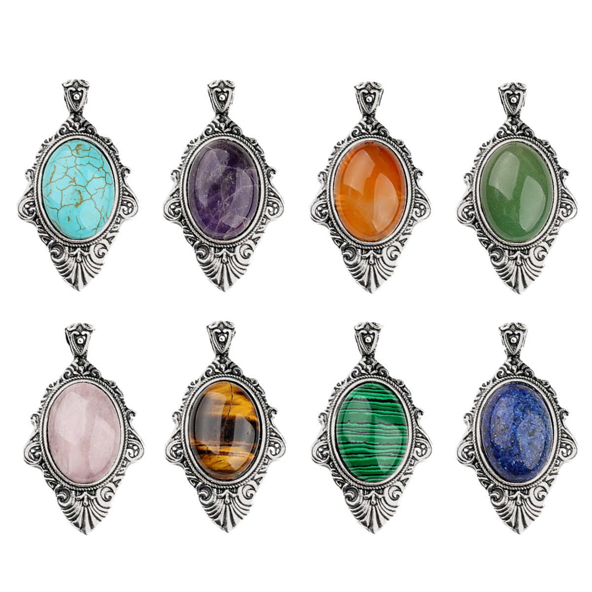 Silver Alloy Oval Cabs Stone Pendant for Making Jewelry SP1951S