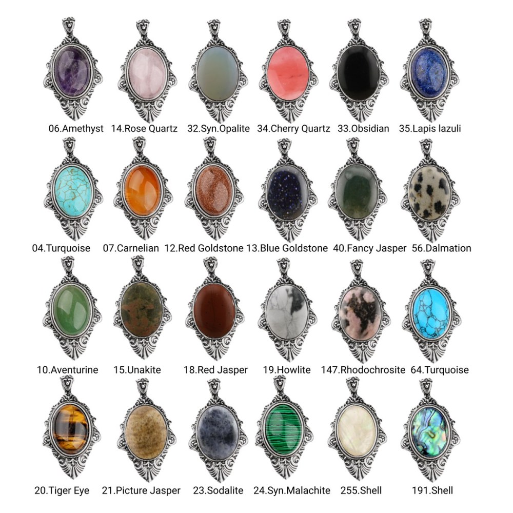 Silver Alloy Oval Cabs Stone Pendant for Making Jewelry SP1951S