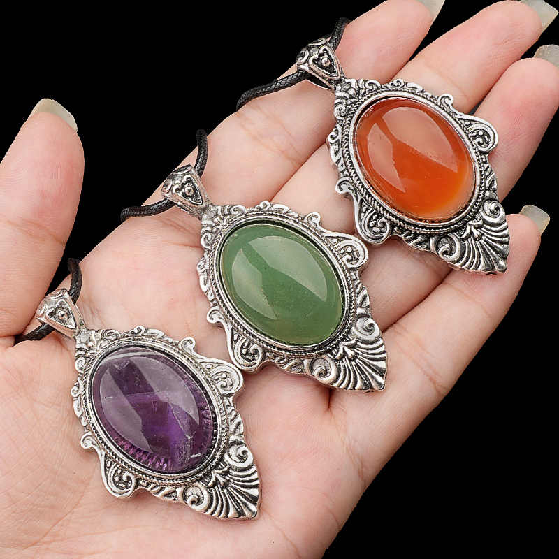 Silver Alloy Oval Cabs Stone Pendant for Making Jewelry SP1951S