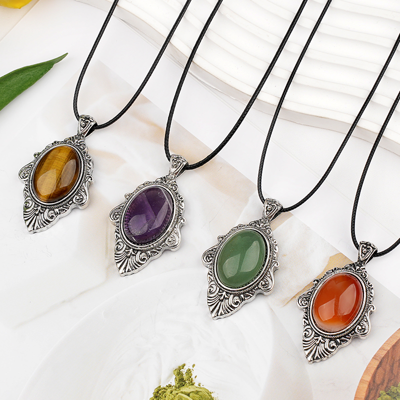 Silver Alloy Oval Cabs Stone Pendant for Making Jewelry SP1951S