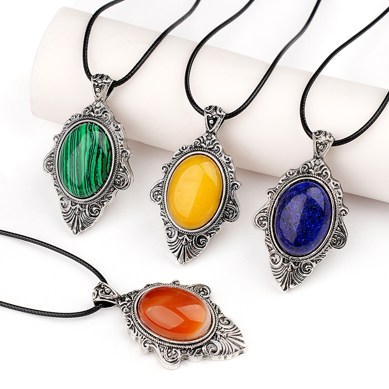 Silver Alloy Oval Cabs Stone Pendant for Making Jewelry SP1951S