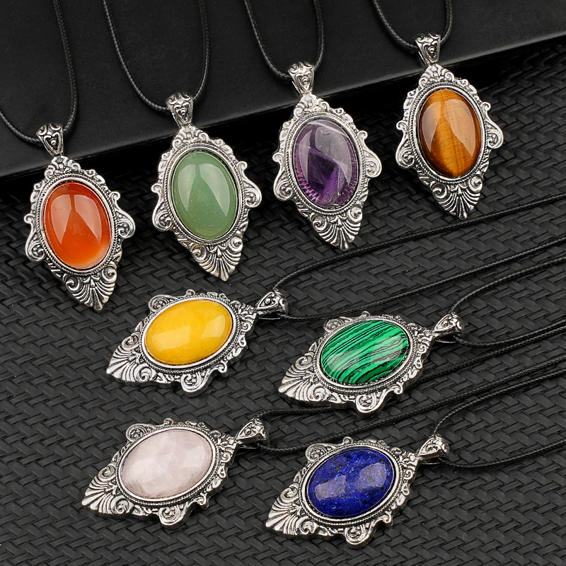 Silver Alloy Oval Cabs Stone Pendant for Making Jewelry SP1951S