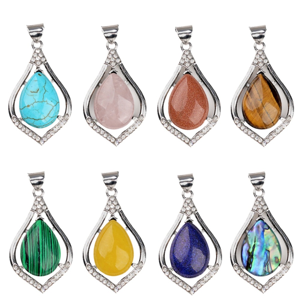 Silver Alloy Teardrop Cabs Stone Pendant for Making Jewelry SP1952S