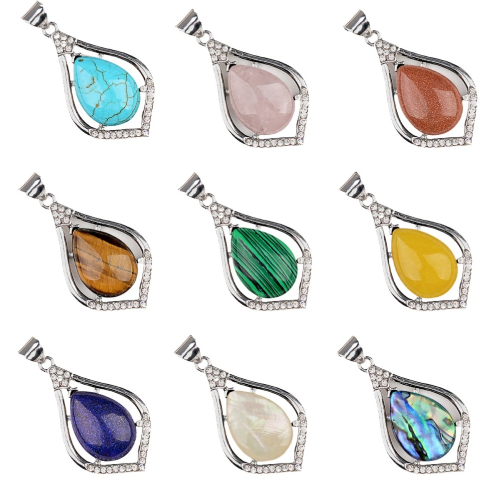 Silver Alloy Teardrop Cabs Stone Pendant for Making Jewelry SP1952S