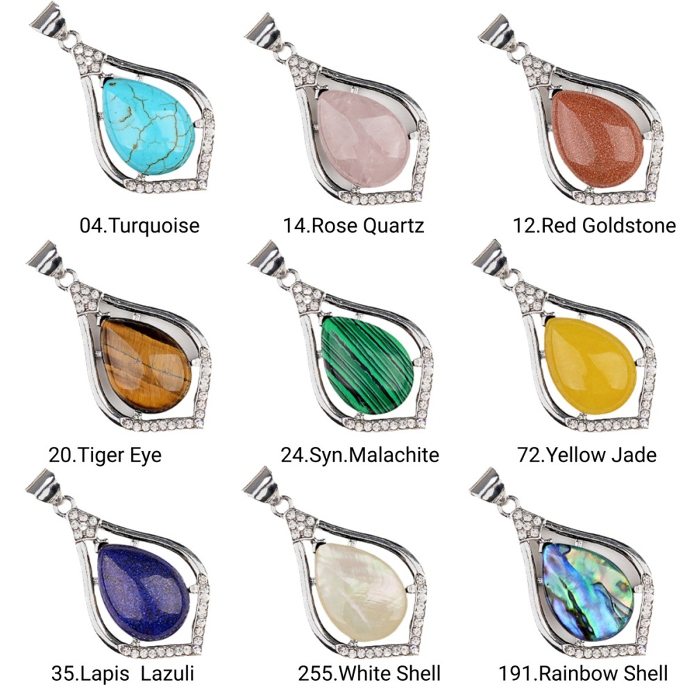 Silver Alloy Teardrop Cabs Stone Pendant for Making Jewelry SP1952S