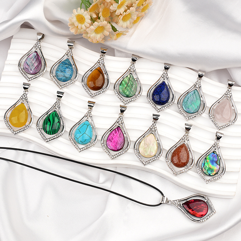 Silver Alloy Teardrop Cabs Stone Pendant for Making Jewelry SP1952S