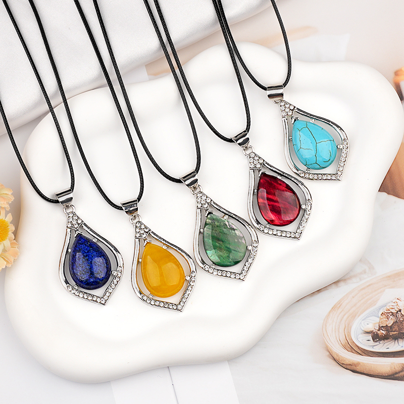 Silver Alloy Teardrop Cabs Stone Pendant for Making Jewelry SP1952S